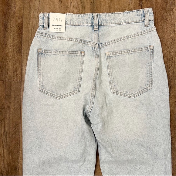 Zara High Rise Cropped Rip Flare Denim Jeans Light Blue - Picture 7 of 12